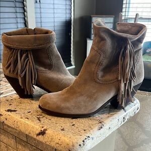 Women's Tan Suede Fringe Ankle Boots